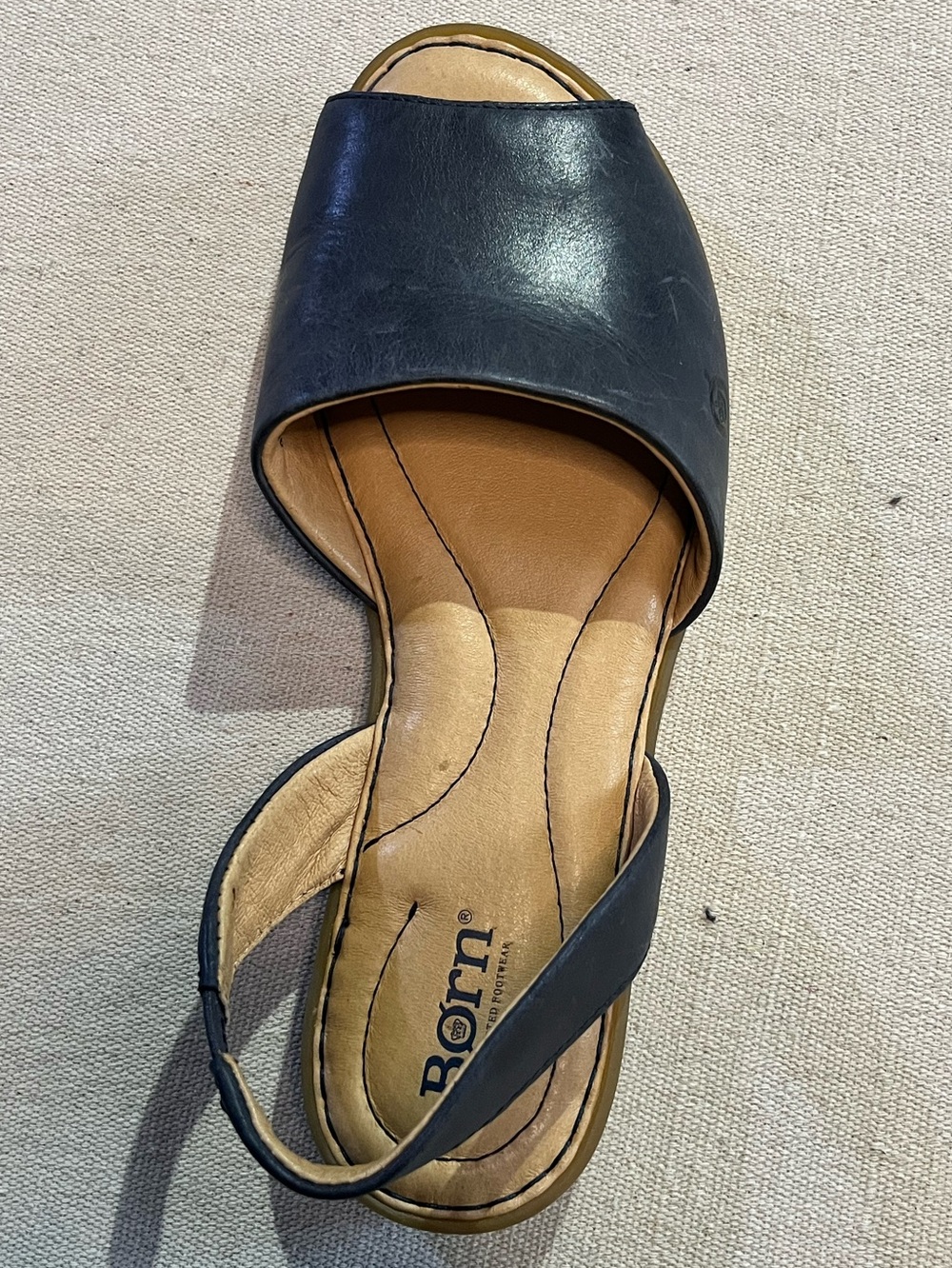 RIGHT SHOE ONLY - Born Trang Slingback PeepToe Navy Sandal, Sz 9, New No Tag/Box